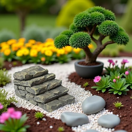 Gray Resin Outdoor Bridge Stairs Garden Statue