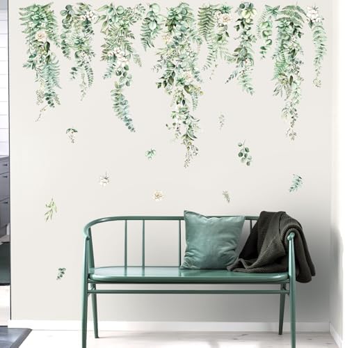 decalmile Large Hanging Vines Wall Decals Green Plants Tropical Leaves Wall Stickers