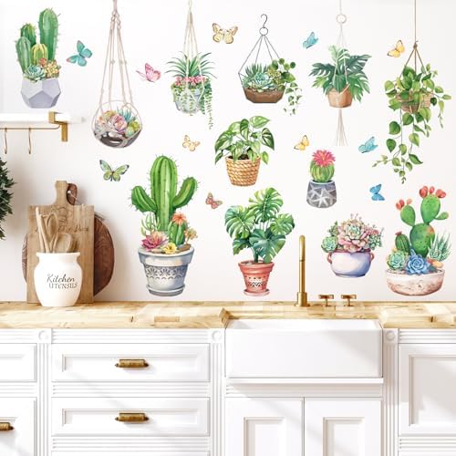 Green Nature Cacti Succulents Wall Stickers Peel and Stick