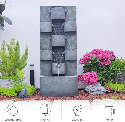 448 Inch Modern Outdoor Water Fountain with LED Lights and Pump