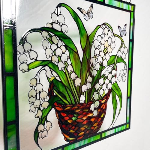 Lily of the Valley and Butterflies Stained Glass Suncatcher
