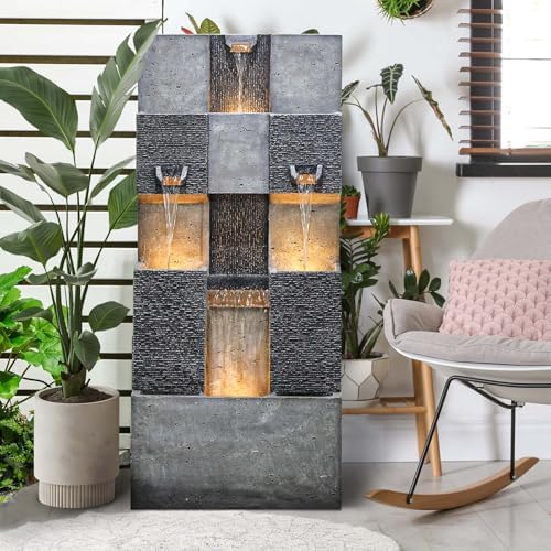 453 Inch 3 Tier Modern Waterfall Fountain with Lights