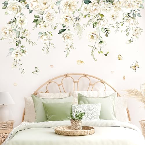 Decalmile Large White Flower Wall Decals for Girls Room and Baby Nursery