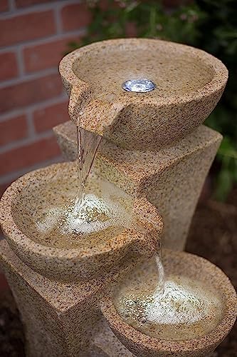 Veneto 26 Inch Three Bowl Cascading Waterfall Fountain with LEDs