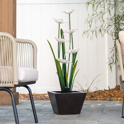 XBrand Freestanding Flower Water Fountain with LED Lights 39 Tall