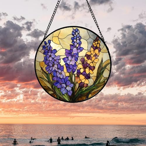 Delphinium Birth Flower Stained Glass Suncatcher Hanging for Windows