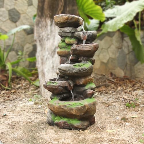 YZM 374 Inch 6-Tier Cascading Rock Water Fountain with LED Lights