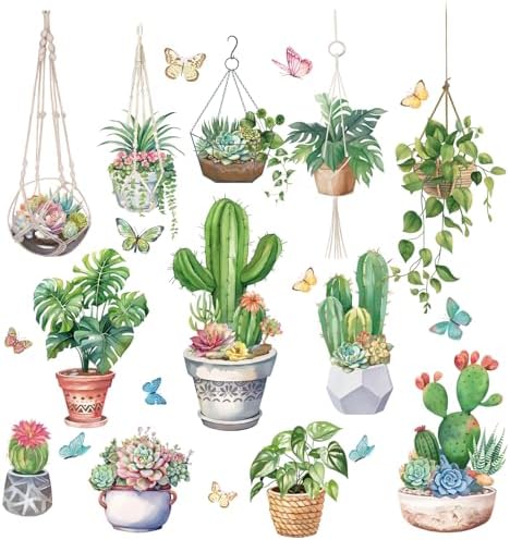 Green Nature Cacti Succulents Wall Stickers Peel and Stick