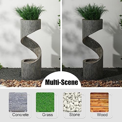 Glitzhome Tiered Outdoor Water Fountain with LED Light and Stone Planter