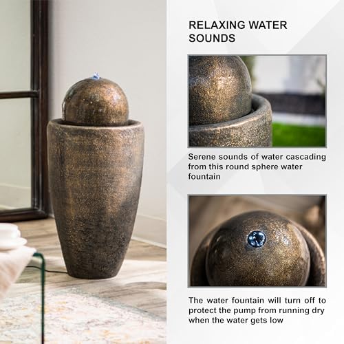 XBrand 2598 Inch H Round Stone Water Feature with LED Lights
