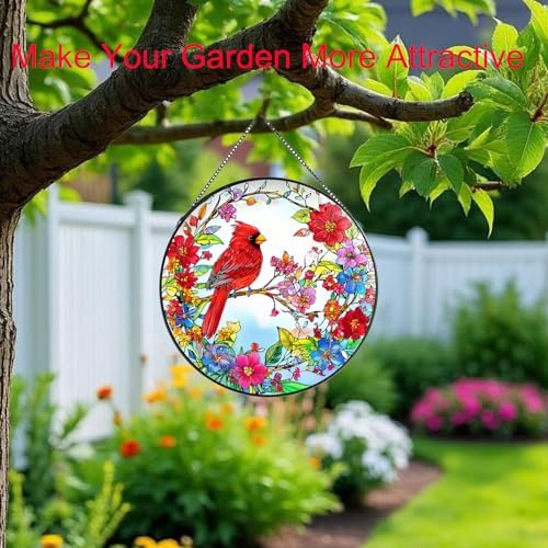 Cardinal Stained Glass Suncatcher for Window 787 Inch Round Wall Art