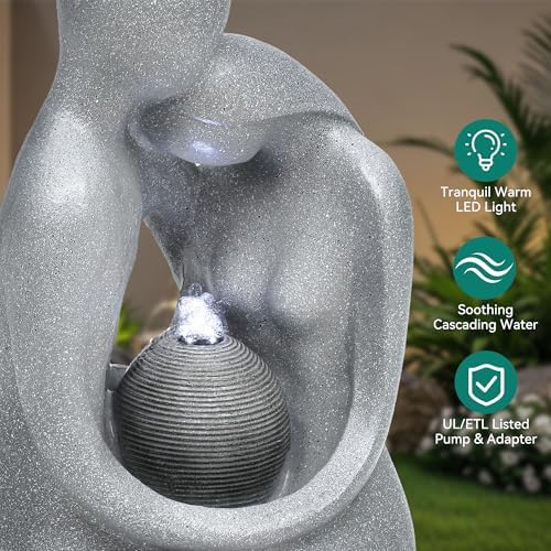 Modern Hugging Couple Fountain with LED Lights 209in