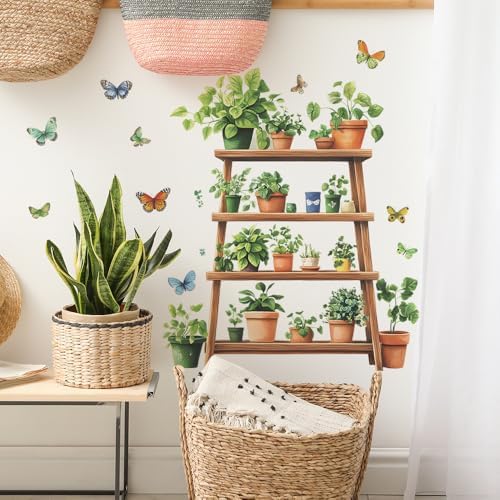 3D Plant Shelf Wall Decal with Butterflies