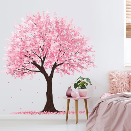 Pink Floral Leaves Wall Stickers Large Tree Decor