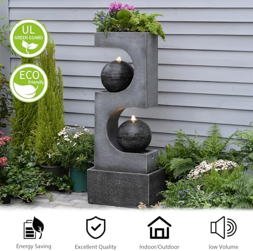46 Inch High Modern Sphere Water Fountain with LED Light