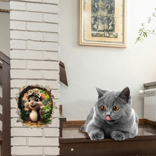 3 Pcs Mouse Hole Wall Decal with 3D Effect