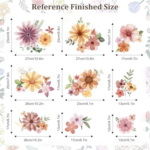 Retro Boho Wildflower Wall Stickers Set 7 Sheets DIY Peel and Stick