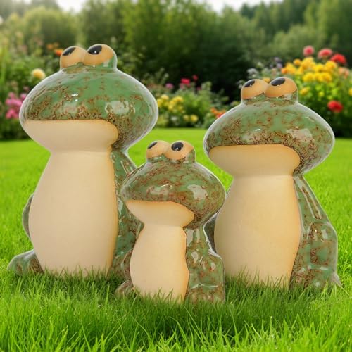 Cute Frog Statues Set 3-Piece Garden Decor Green