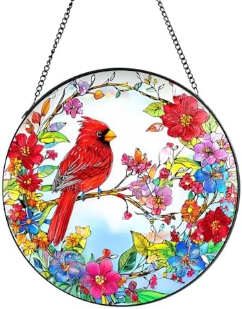 Cardinal Stained Glass Suncatcher for Window 787 Inch Round Wall Art
