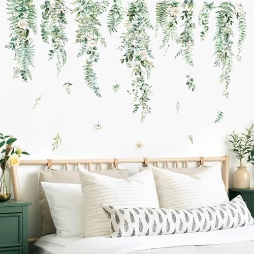 decalmile Large Hanging Vines Wall Decals Green Plants Tropical Leaves Wall Stickers