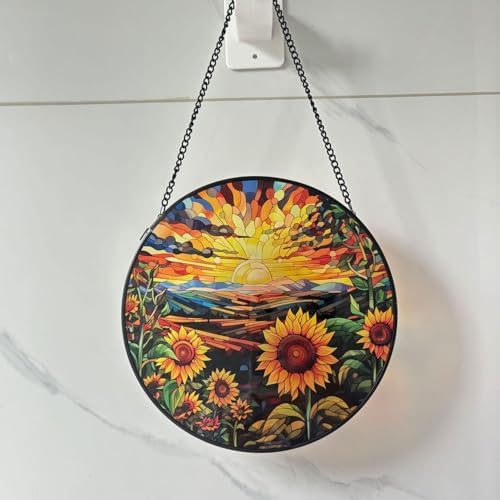 Sunflower Stained Glass Window Suncatcher 787 Inch Round Decor