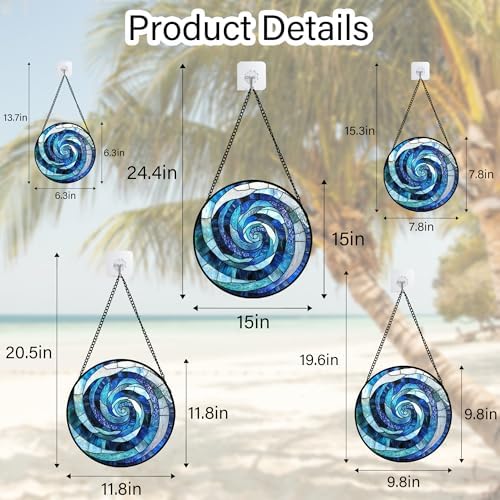 Blue Abstract Swirl Stained Glass Suncatcher Hanging for Windows