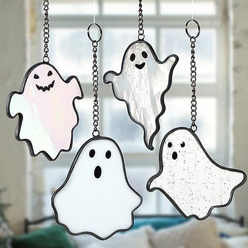 Yungyan 4 Pcs Halloween Ghost Suncatcher Window Decor
