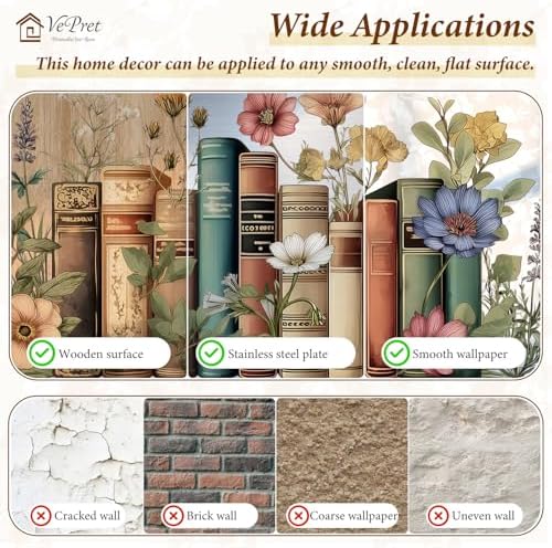 Large Flowers Books Wall Decals Peel and Stick