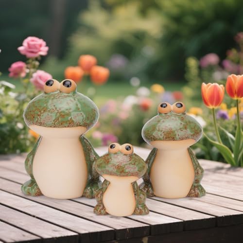 Cute Frog Statues Set 3-Piece Garden Decor Green