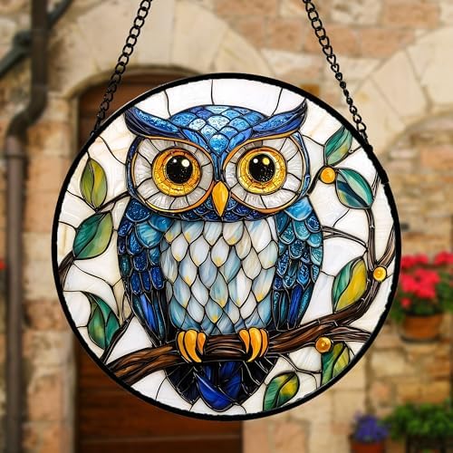 DASTOLL Stained Glass Owl Suncatcher 63 Inch