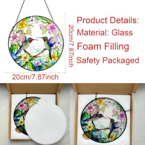 Hummingbird Stained Glass Window Suncatcher 787 Inch Round Decor