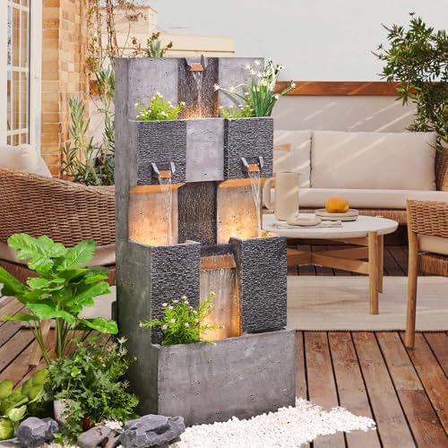 453 Inch 3 Tier Modern Waterfall Fountain with Lights