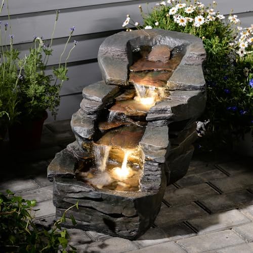 Sunlinua 3-Tier Freestanding Waterfall Fountain with LED Lights 30 L