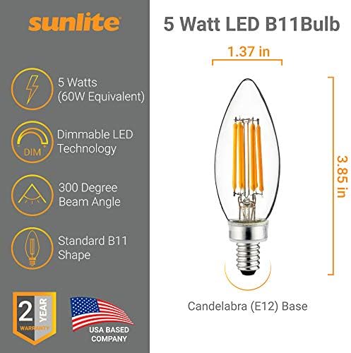 Sunlite 40956 Filament Style LED Chandelier Bulb 5W 6 Pack