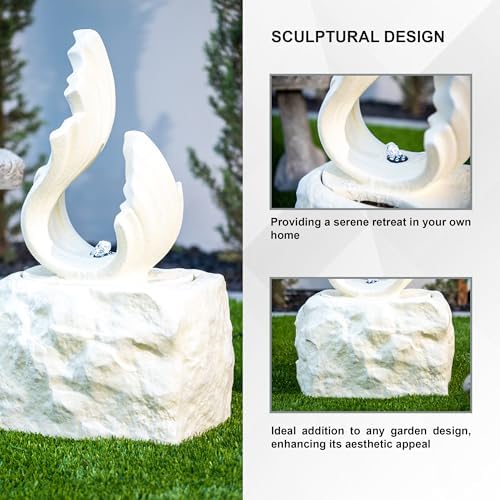 XBrand 25 Inch H White Stone-Look Fountain with LED Light
