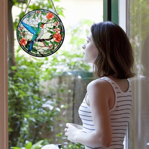 Cute Handmade Hummingbird Stained Glass Window Hanging 1