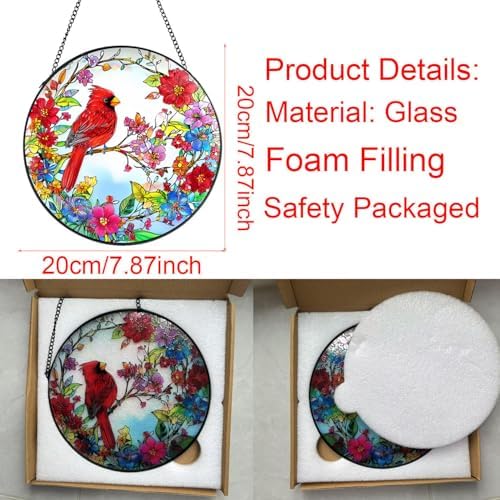 Cardinal Stained Glass Suncatcher for Window 787 Inch Round Wall Art