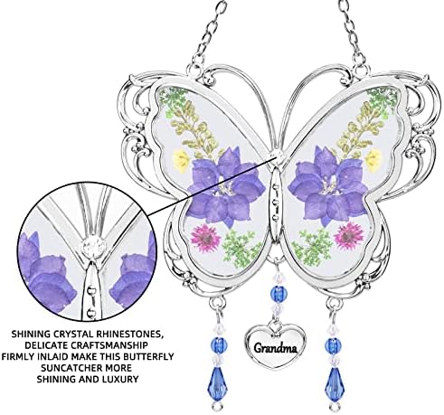 BOGDAN Crystal Butterfly Suncatcher with Pressed Flower Wings