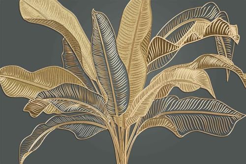 Large Banana Leaf Wallpaper on Gray Background