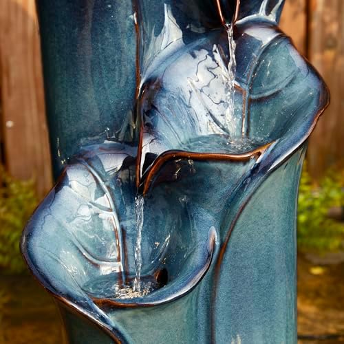 Glitzhome 3125 Inch H Outdoor Fountain with LED Lights and Pump