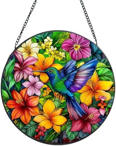 Voyakolo Hummingbird Stained Glass Suncatcher - 8 Inch Handmade Decor