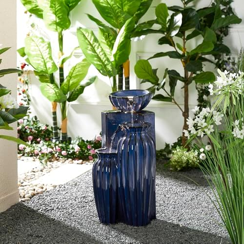Glitzhome 2675 Inceramic Outdoor Water Fountain with LED Lights and Pump