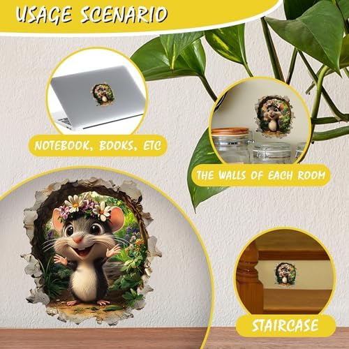 3 Pcs Mouse Hole Wall Decal with 3D Effect
