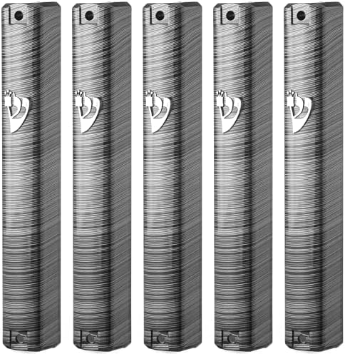 5 Piece Mezuzah Case Holder with Black and Silver Design