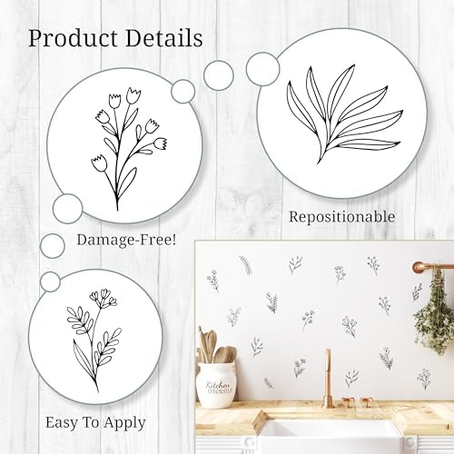 Small Black Flowers Peel and Stick Wall Decals Set of 62