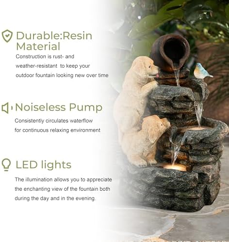 LuxenHome 26 Inch Puppy Themed Water Fountain