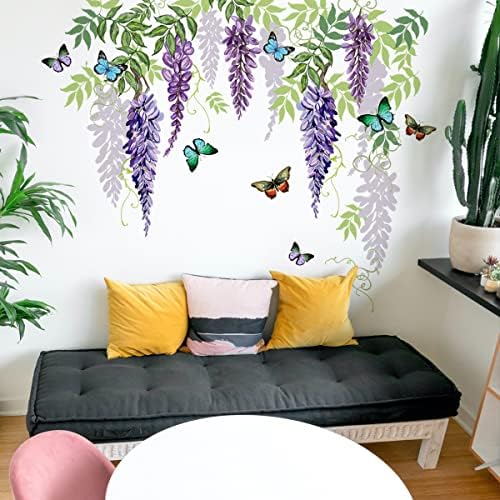 HUANLE Wisteria Flower Wall Sticker for Kids Bedroom