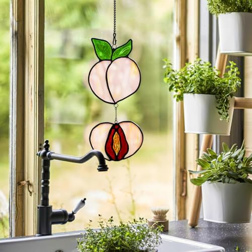 EPOGIFTS Peach Stained Glass Suncatcher for Window