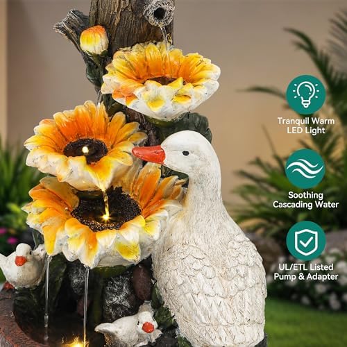 191 Inch Farmhouse Duck Water Fountain with Sunflower