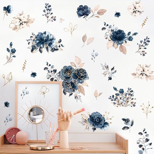 Blue Peony Wall Decals Peel and Stick Decor